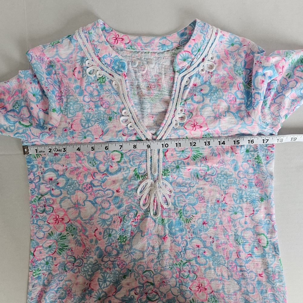 Lilly Pulitzer Cotton Floral Tunic Top S Embroidered Coastal Summer Resortwear - Picture 9 of 11